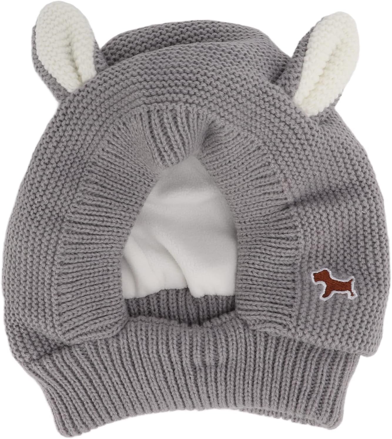 Tiiyee Quiet Ears for Dogs, Large Pet Ear Covers Hoodies Earmuffs Snood Noise Protection Knitted Fabric Hat Warm Winter Scarf Head Wrap for 33-55lb Dogs Anti Anxiety Barking Headwear Costume(Grey)