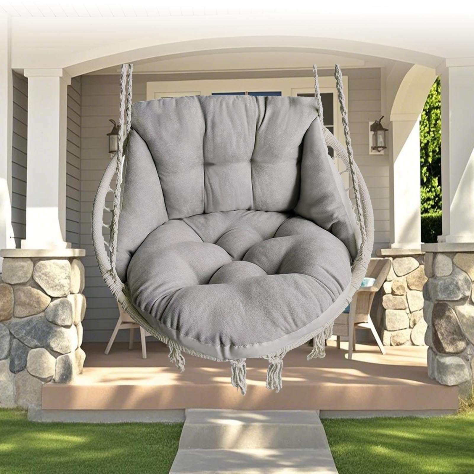 Repuesto De Cojín para Silla Colgante Tipo Huevo, Cojín De Ratán Tipo Cesta Colgante, Cojín para Hamaca Colgante De Interior Y Exterior con Funda Desmontable Y Lavable(Gray)