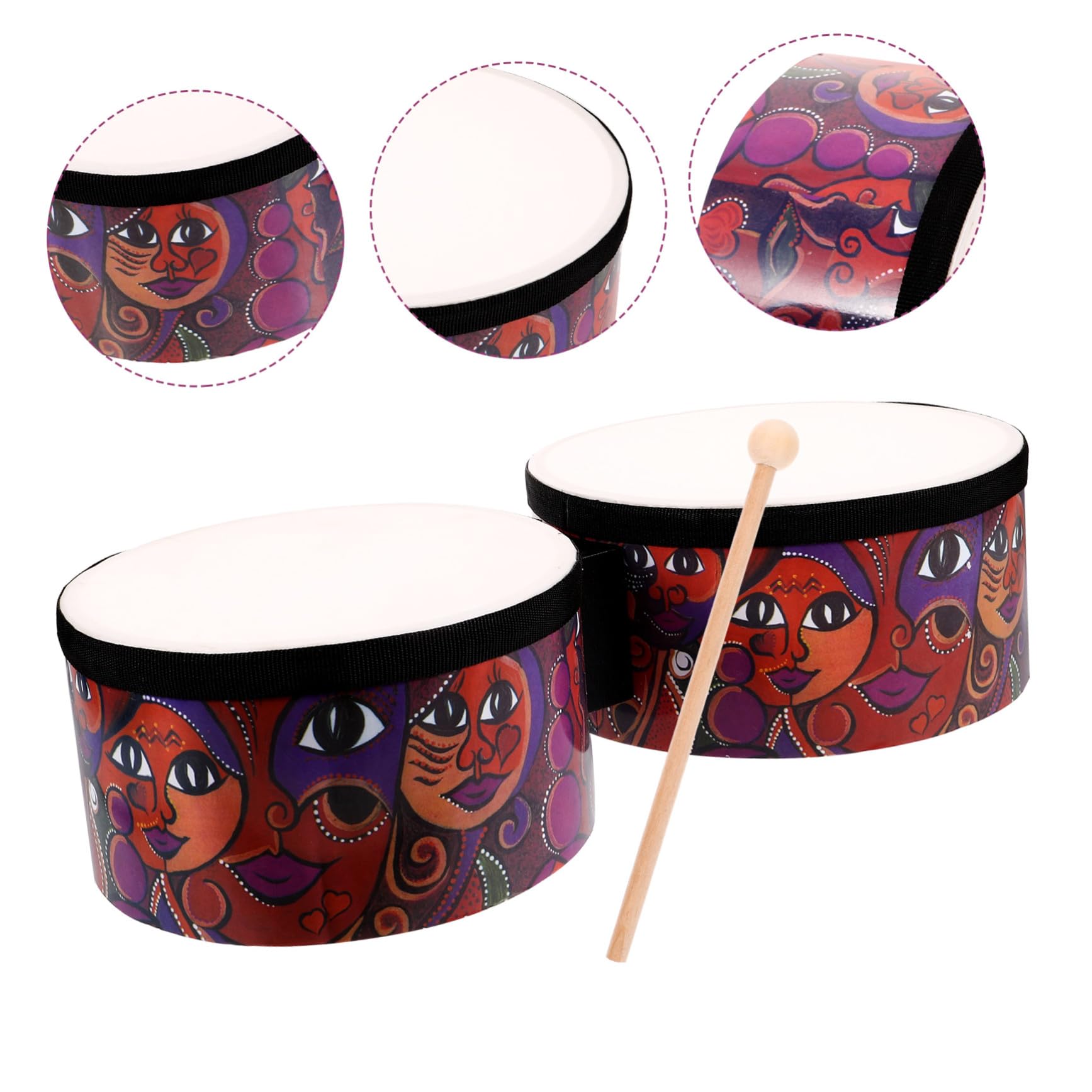 Tamburo a Percussione Giocattolo 7 e 8 Pollici in Legno per Ragazzo Ragazza | Bacchette, per Uso Indoor e Outdoor, Ritmo Evidente, Facile da Trasportare