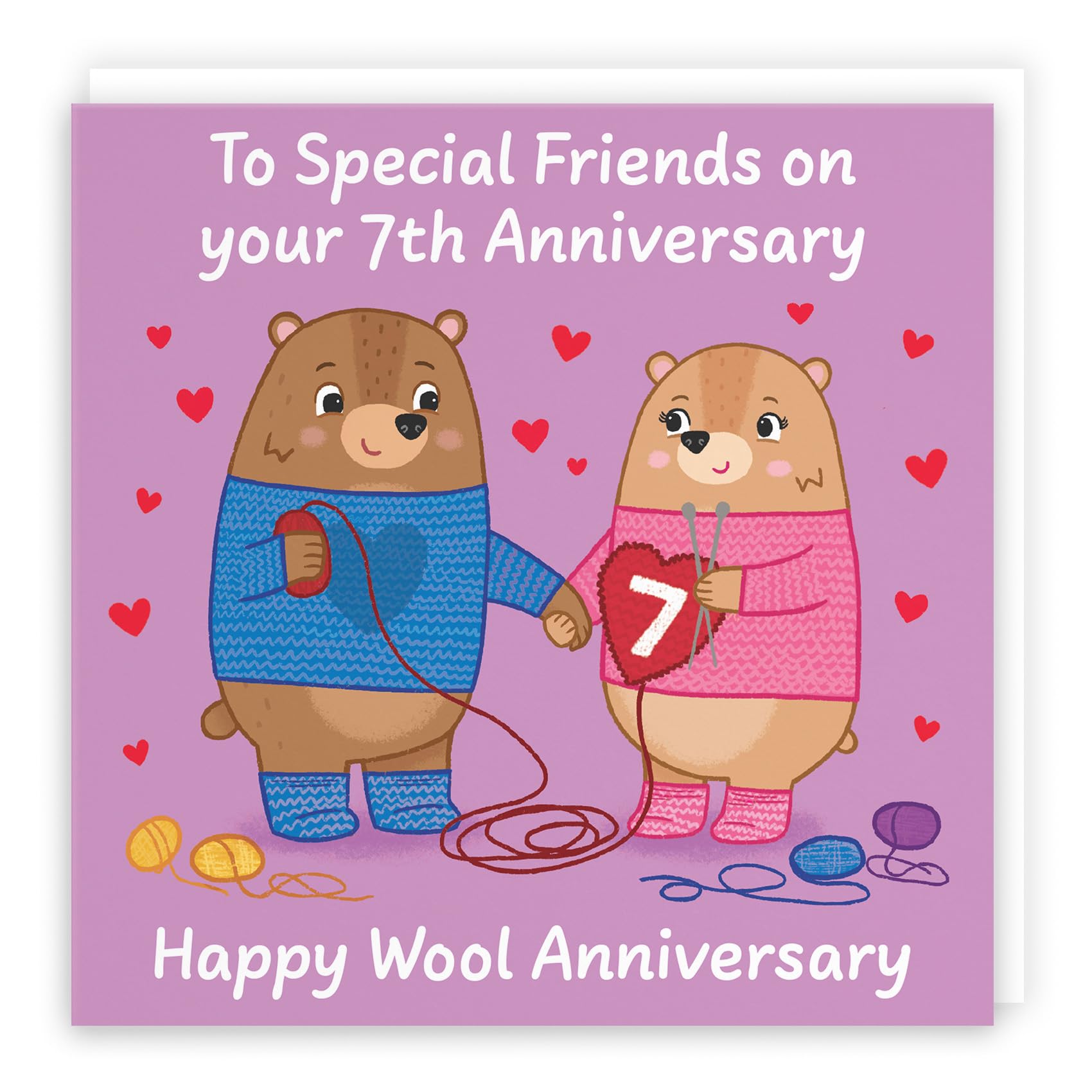 Hunts England, Special Friends 7th Anniversary Card, Wool Anniversary, Seventh Anniversary, 7 Years, Cute Fun Bears Card