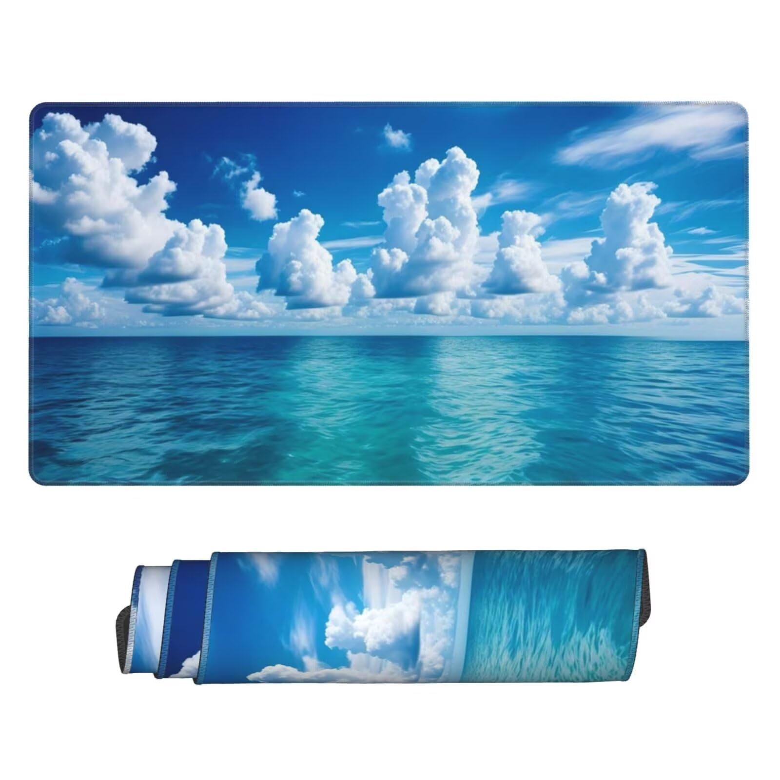 Gamingowa podkładka pod mysz XXL 1200 x 600 mm, niebieska podkładka pod mysz, ocean, duża, 120 x 60 cm, rozszerzona podkładka na biurko, akcesoria gamingowe z przyszytymi krawędziami dla poprawy