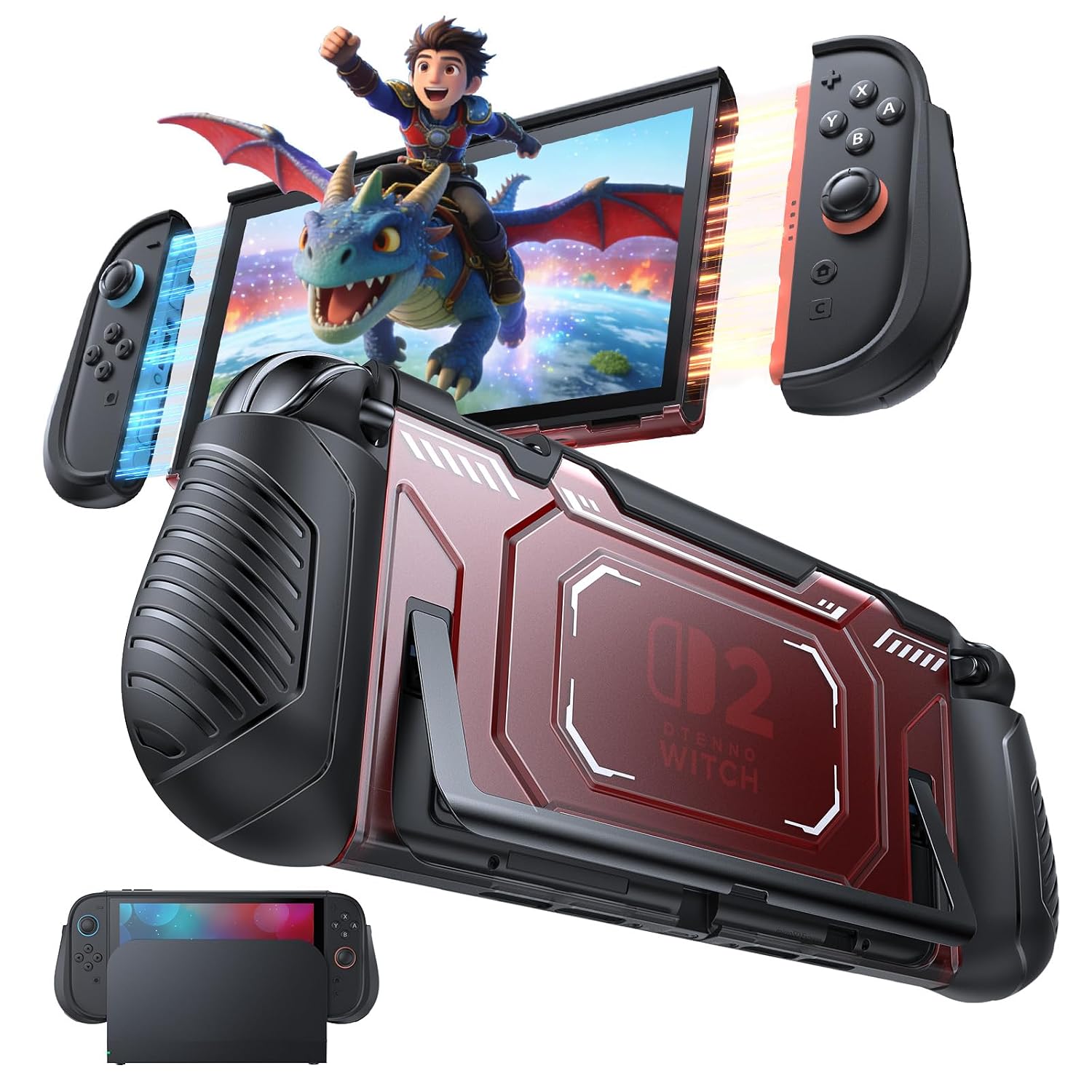 FASTSNAIL Switch 2 Protective Case with Ergonomic Grip for Joycon 2(Red)