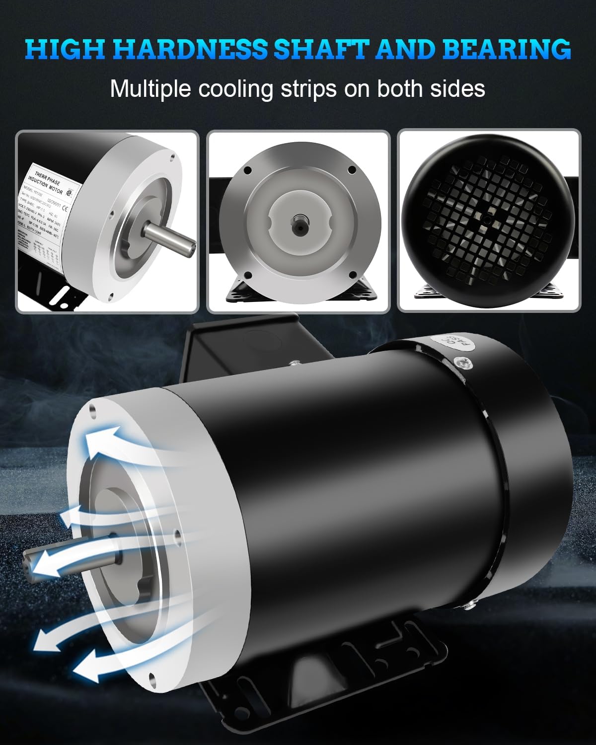 Electric Motor 1.5HP, 3450RPM General Purpose Motor, Three Phase Motor 56C TEFC 5/8" Shaft Diameter 2 Pole 60HZ 230/460V