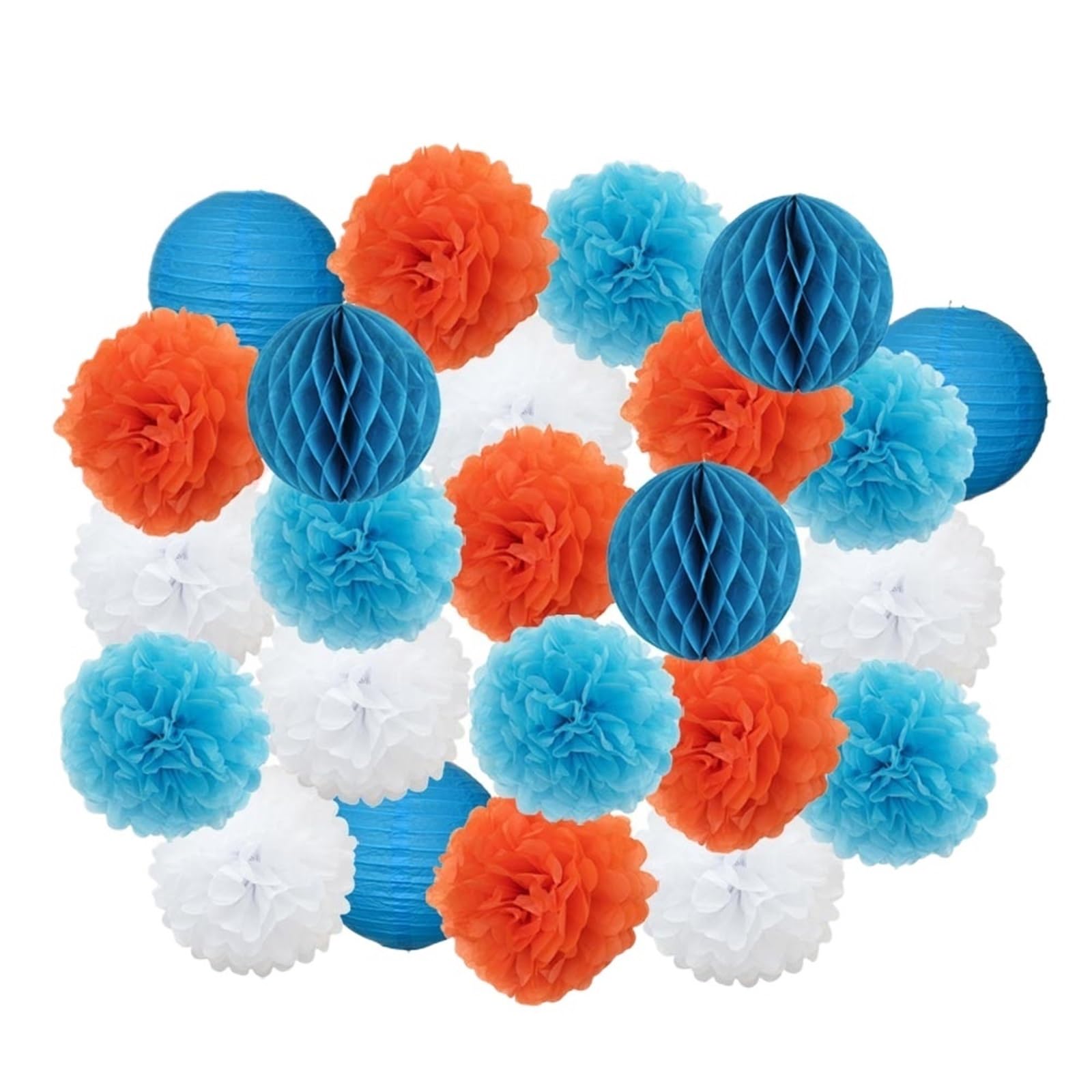 Pompones 24 pompones de papel colgantes for fiestas, regalos de cumpleaños for niños y niñas, decoración for bodas y eventos(Blue Orange Set,Large-12inch(30cm))
