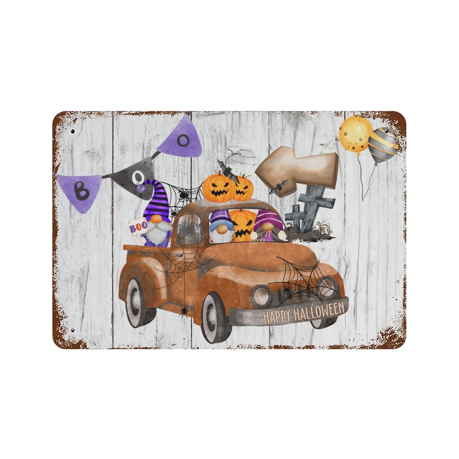 Panneau métal Happy Halloween citrouille plaque signalétique murale extérieure