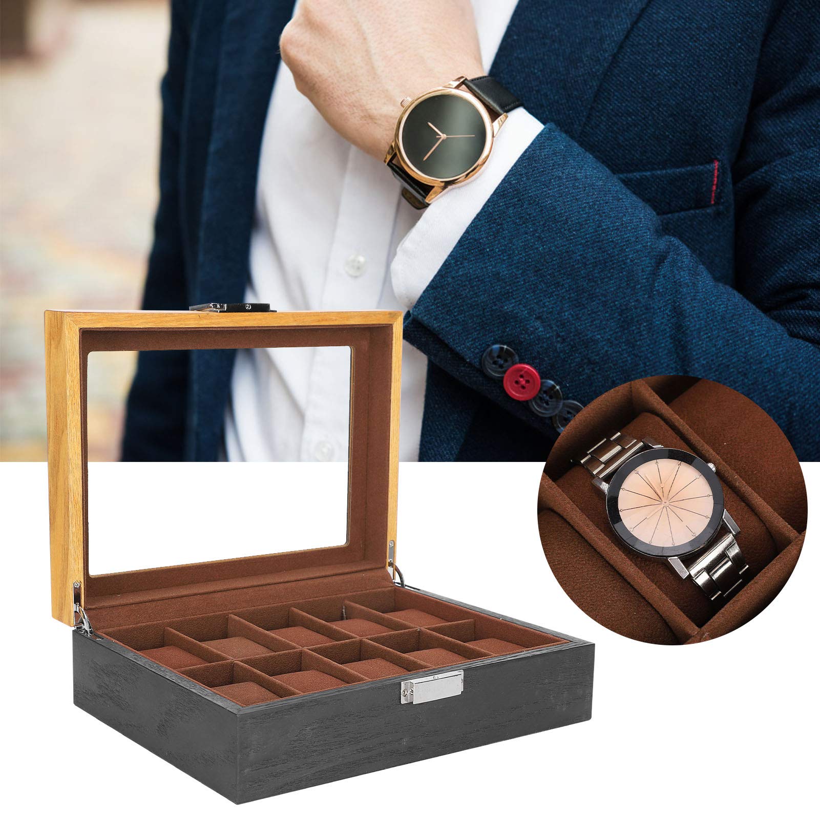 Caja de Reloj, Organizador de Reloj de Madera Maciza anticaídas y arañazos, para Regalo, Novio, Hombre, Tienda, Reloj
