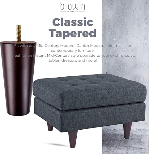 Miniatura 6 de Patas para muebles de madera maciza de 5 pulgadas, 4 patas de repuesto de madera de nogal modernas de mediados de siglo con pernos roscados de 516