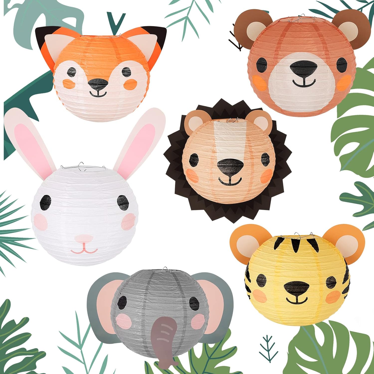 6 Pieces Jungle Animal Hanging Lanterns Animal Paper