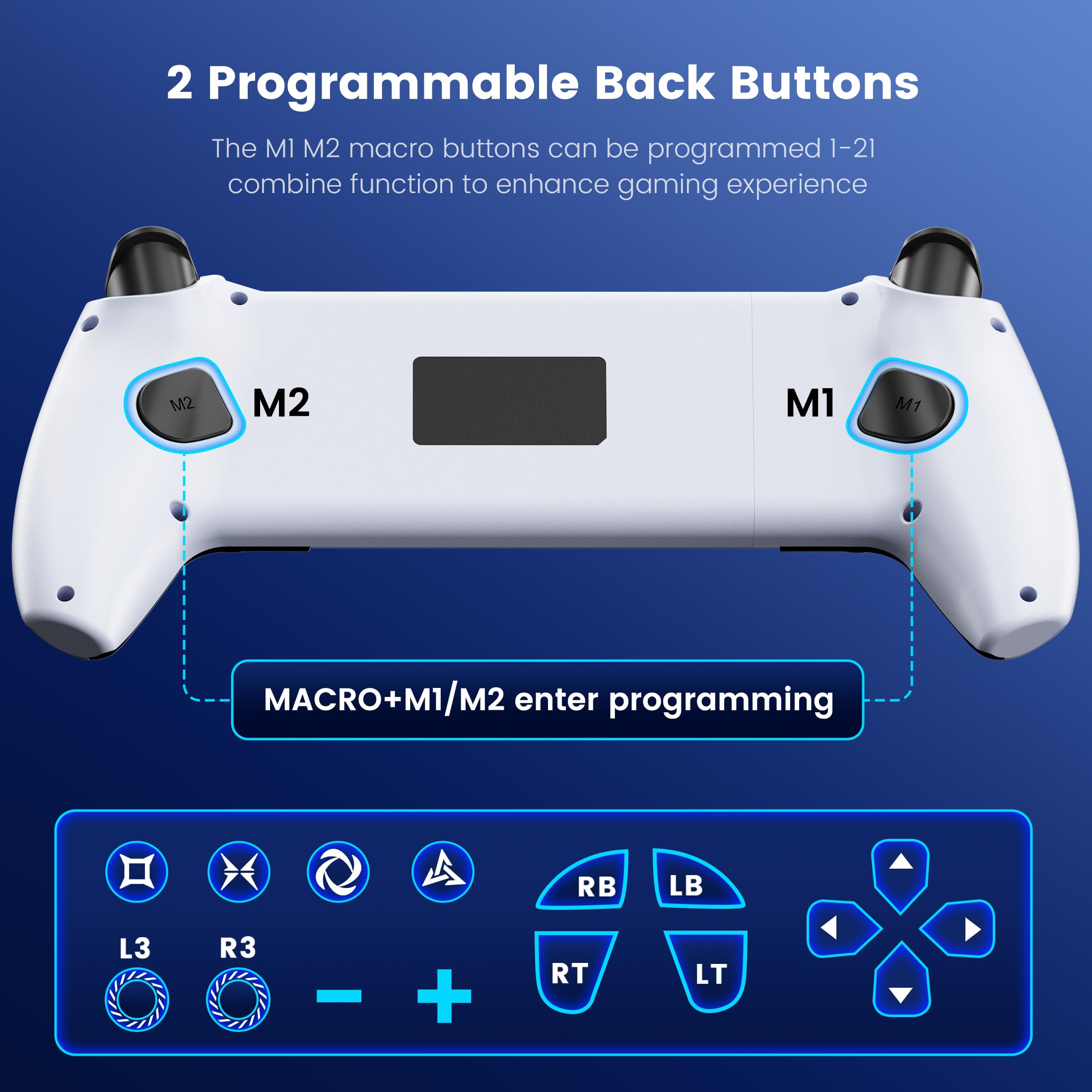Controlador de teléfono para iPhone/Android/Switch 1/2/OLED/iPad Mini con joystick Hall, controlador inalámbrico LED para juegos móviles para iOS compatible con PS Remote Play, Xbox Cloud, Steam Link