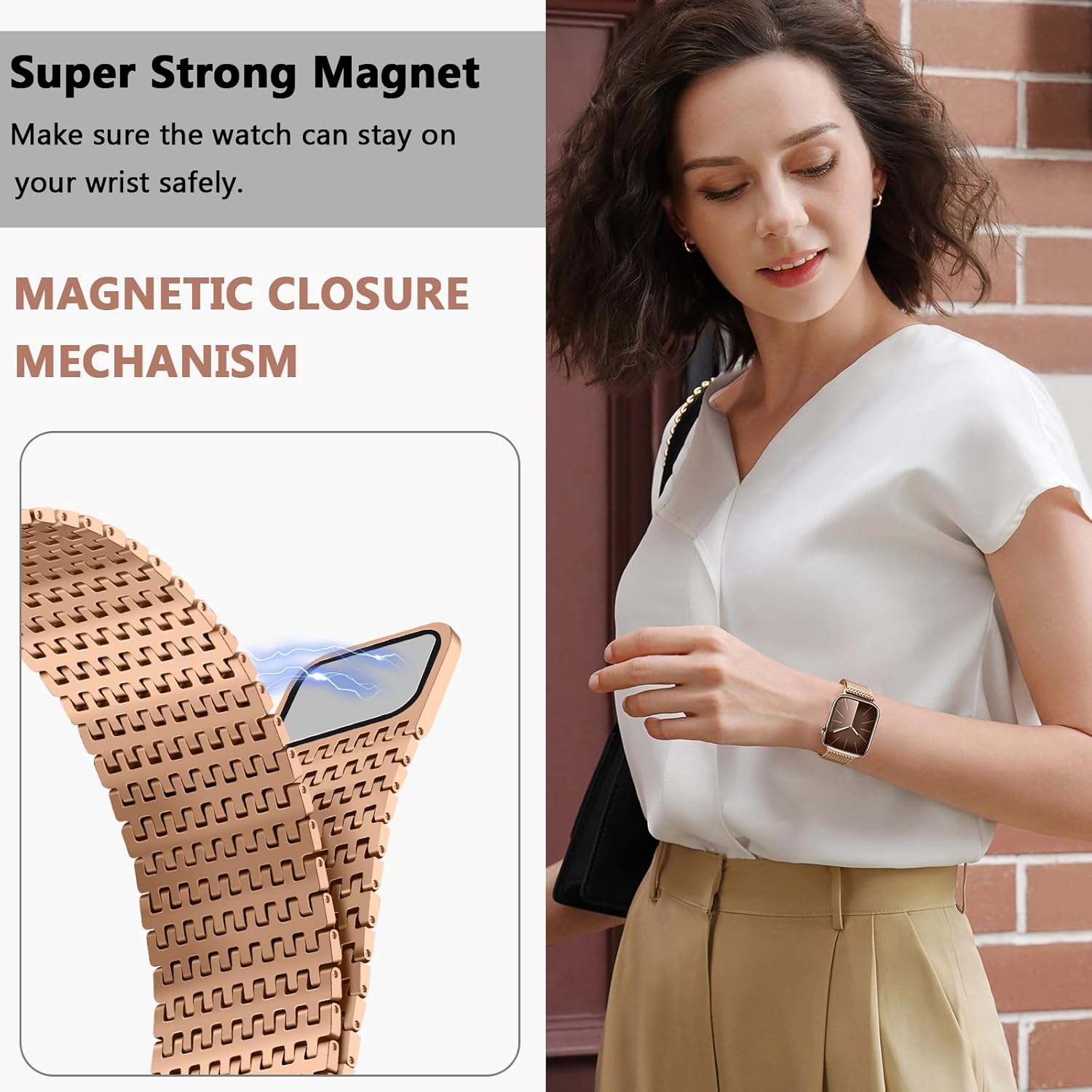 Anlinser Bands Compatible with Apple Watch Band 42mm 41mm 40mm 38mm for Women Men, Magnetic Metal Bands Stainless Steel Loop Strap with Case Designed for iWatch Series 11 10 9 8 7 6-1 SE, Rose Gold