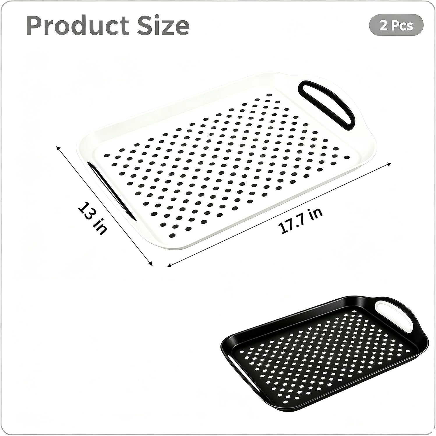 Large Nonslip Serving Tray with Handles and Silicone Grippy Nubs (2Pcs-Large)