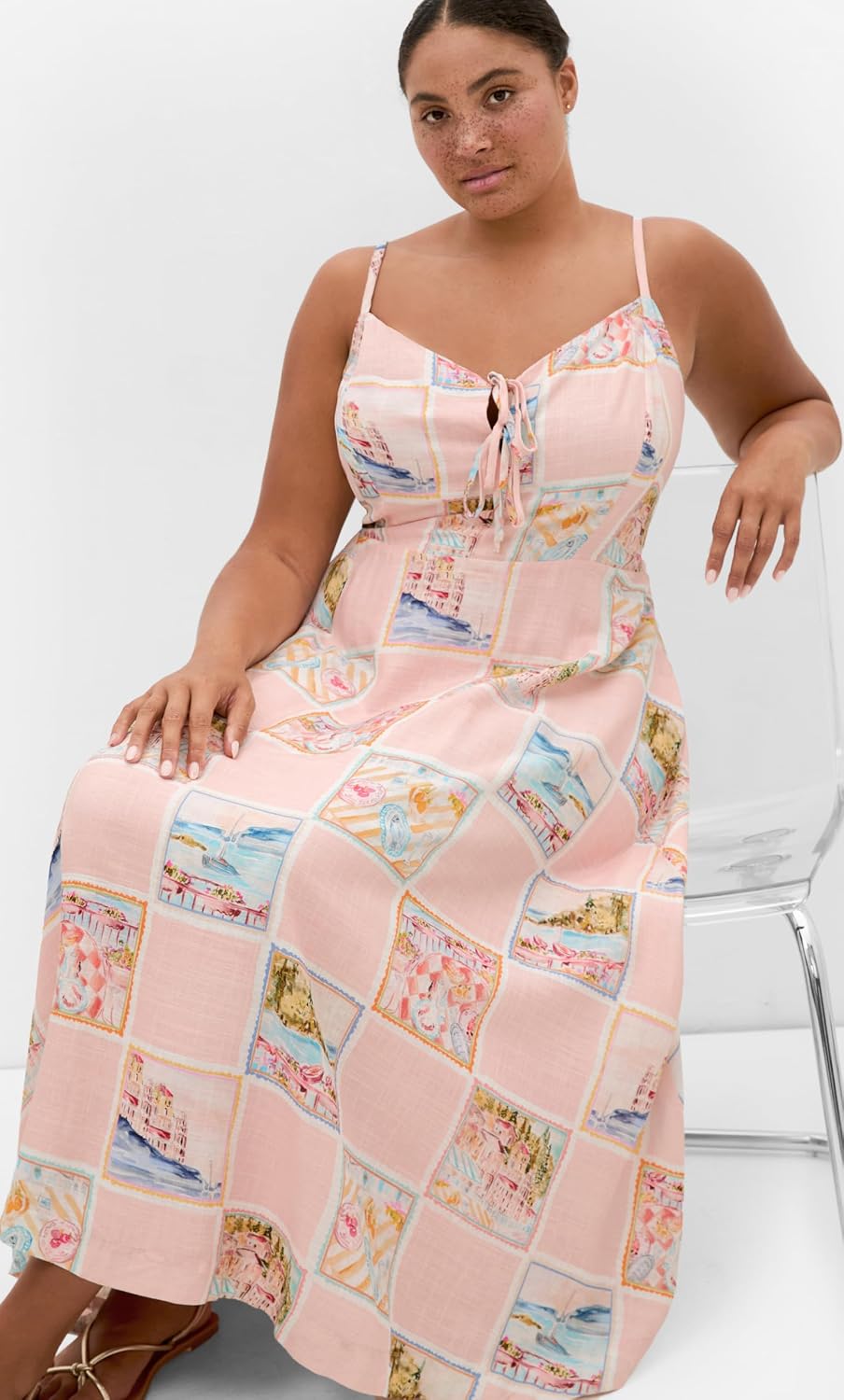 City Chic Plus Size Dress - Billie Postcard Print Maxi