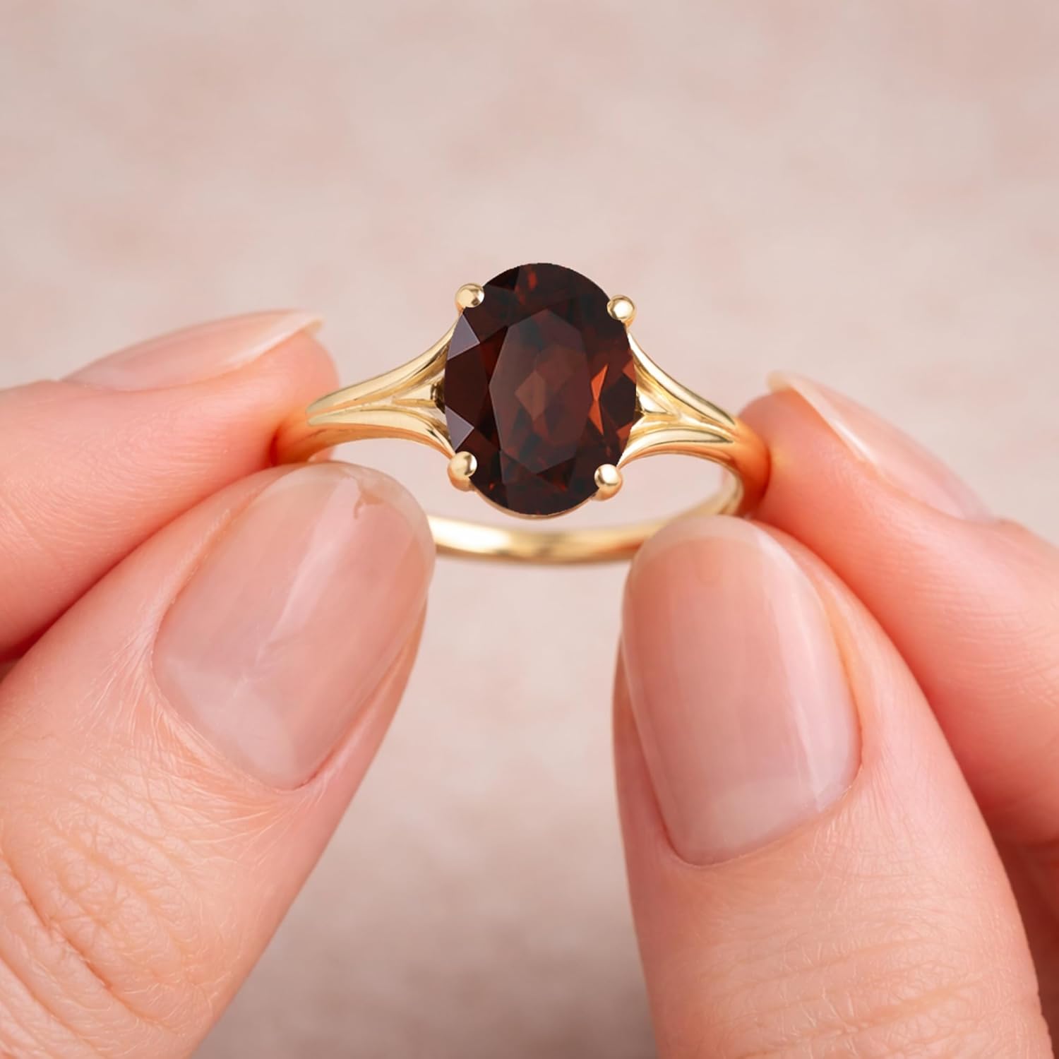 2 CT. Oval Cut Garnet Split Shank Solitaire Engagement Ring For Women, 14K Gold Plated 925 Silver January Birthsone Oval Shape Garnet Bridal Solitaire Ring, Love Promise Ring