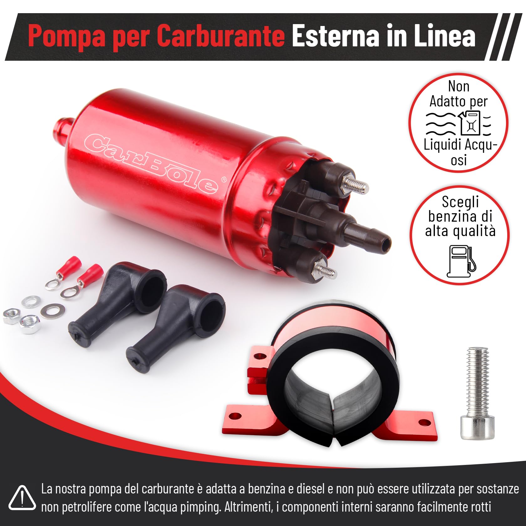 CarBole Pompa del Carburante Elettrica Esterna in Linea a 125PSI,Pompa per Carburante ad Alta Pressione 12V e Staffa Ammortizzante,250BHP,Sostituzione del,Rosa