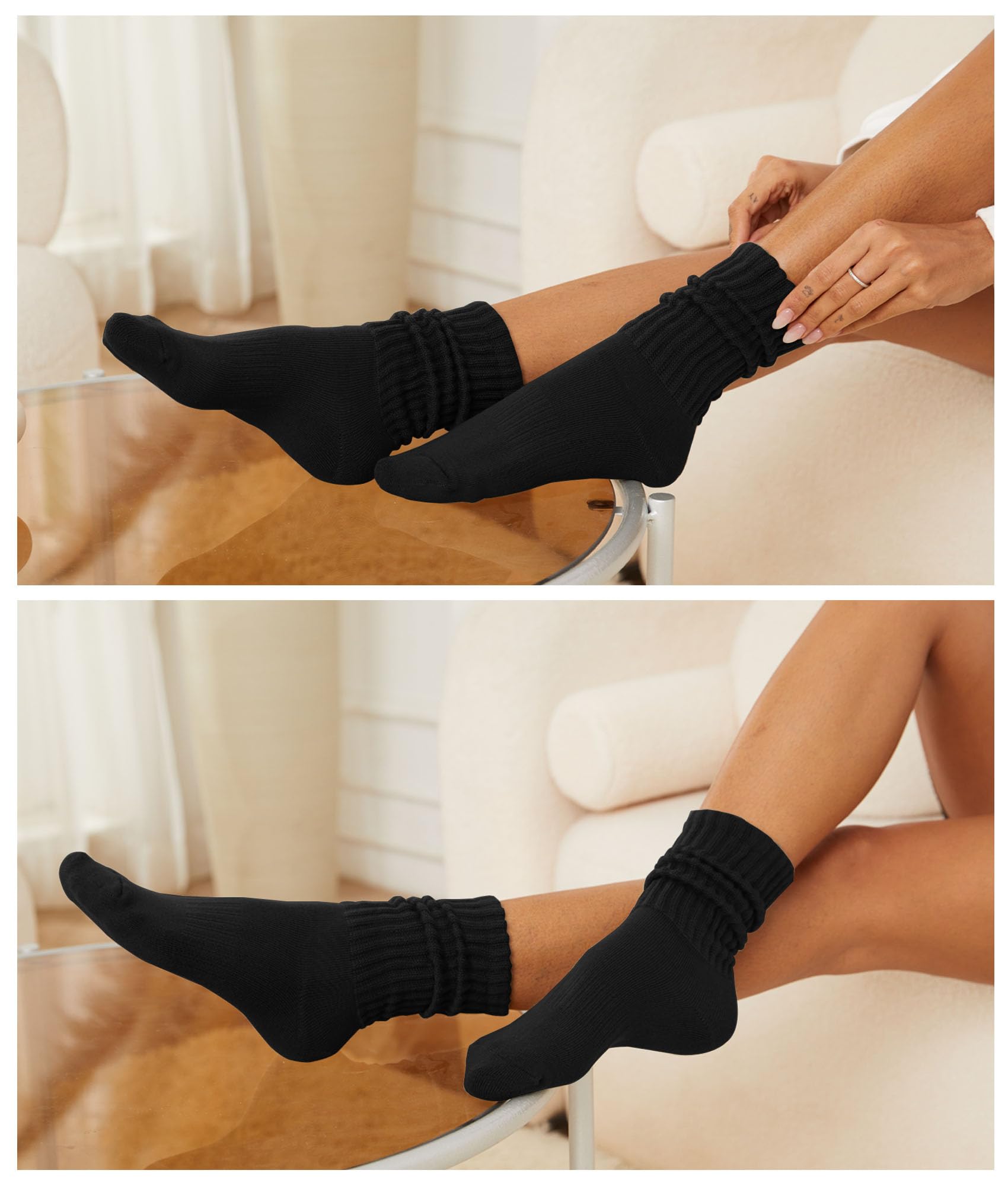 AugRing Calcetines holgados para mujer, estilo retro, lisos, gruesos, acanalados, acogedores, de algodón, para pantorrilla, paquete de 3, talla 5-11