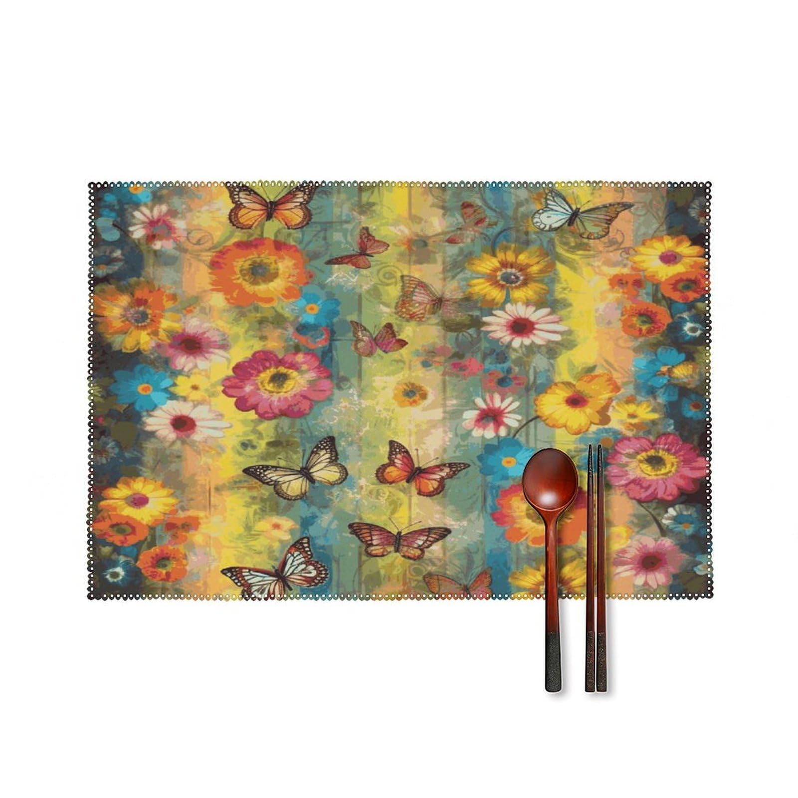 Fodpand Style Flowers And Butterflies Placemats Set Of 4 Place Mats Table Mats