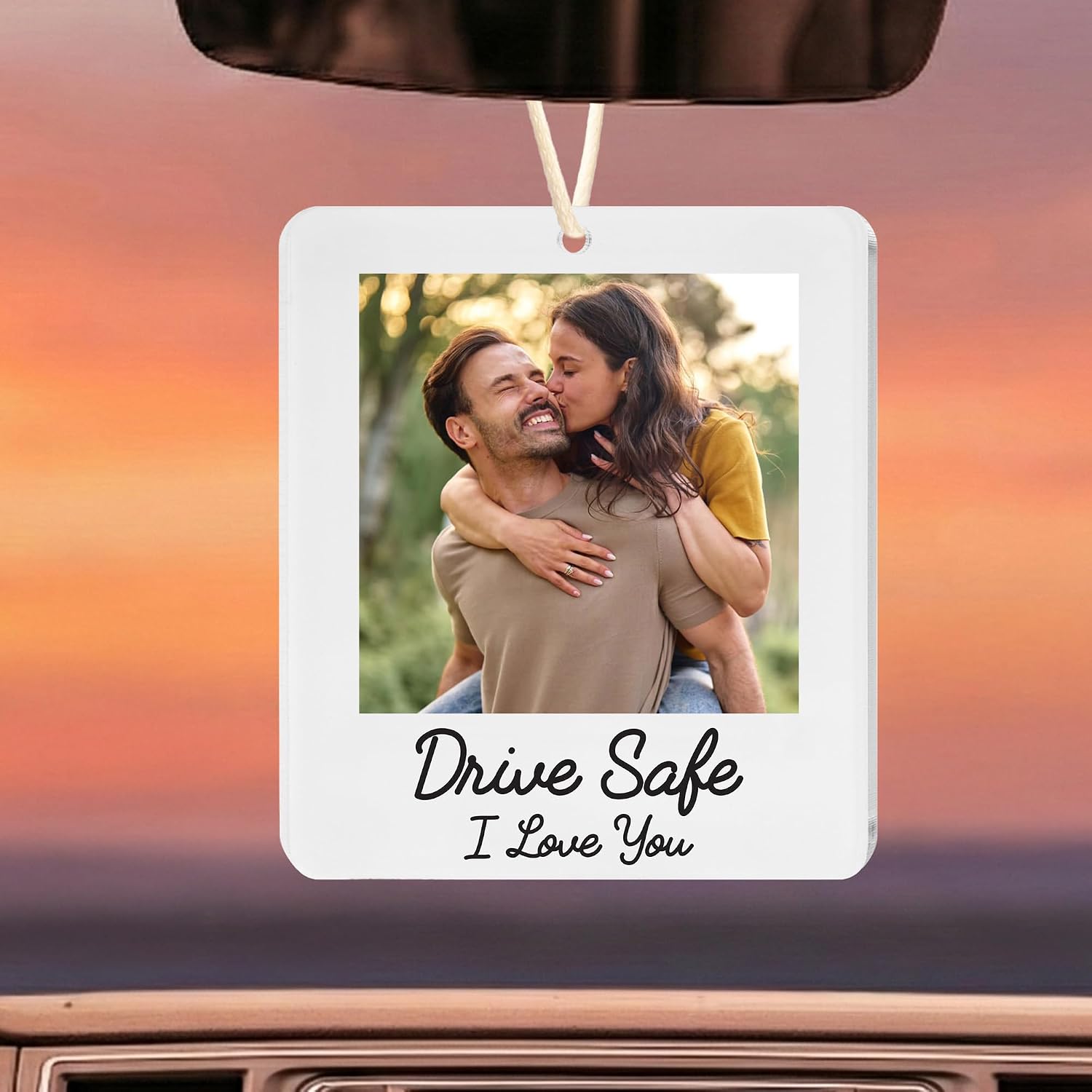 Car Visor Photo Clip Car Gifts for Boyfriend, Husband, Sun Visor Clip Photo Frame Car Picture Holder, Drive Safe I Love You Magnet Acrylic Sunvisor for Couple, Men, Women (Car Ornament)