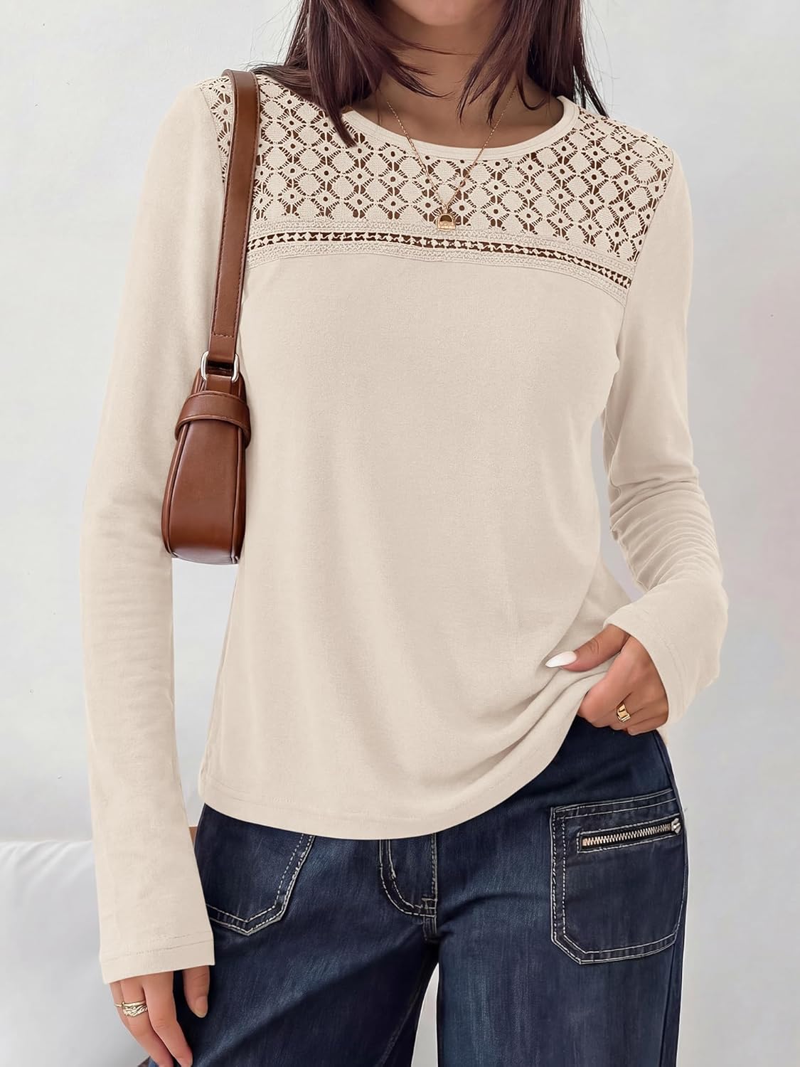 BTFBM Lace Long Sleeve Shirts Womens Tops Dressy Casual Knit Boho Lightweight Blouses Winter Clothing Fall Fashion - Image 2