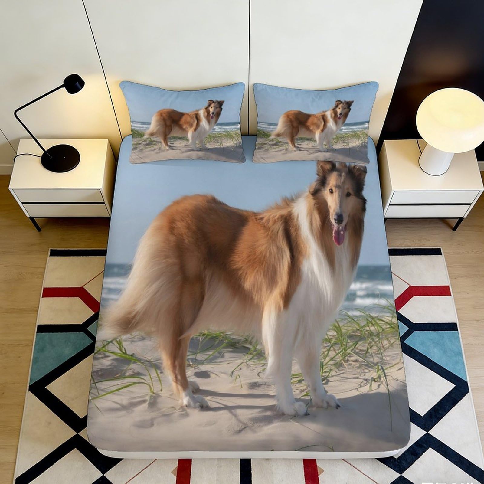 Jqzkxnhpbr Style-2 3D Printed Collie Dog Beach Fitted Sheet Microfiber Soft Breathable Animal Bed Cover For Bedroom Guest Room Decor 90X200x25cm