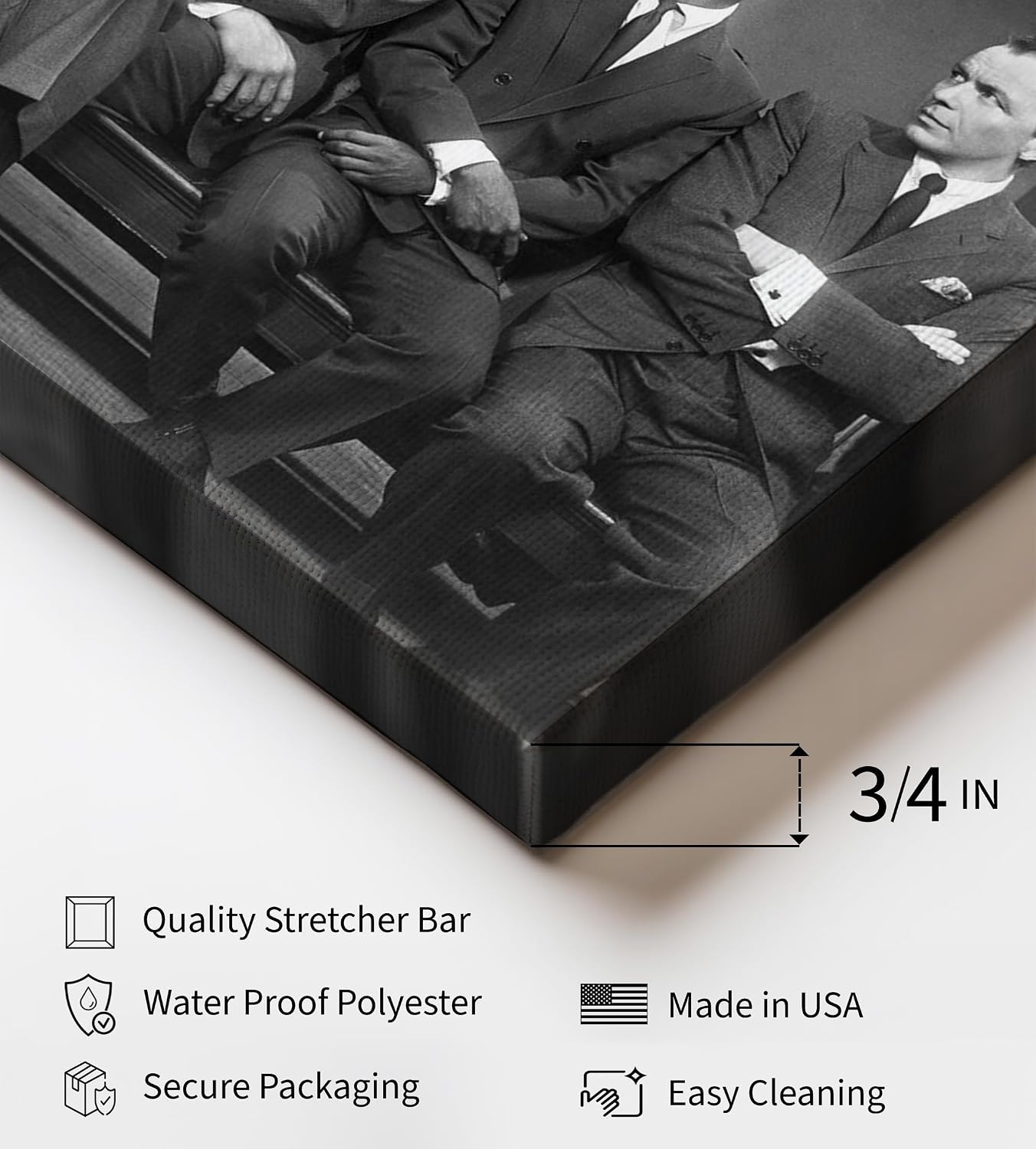 Poster Master The Rat Pack Canvas - Gentlemen in Suits Print - Fashion Art - Black & White Photography Wall Design - Friendship Art - Great Living Room or Office Decor - 8x10 STRETCHED Canvas