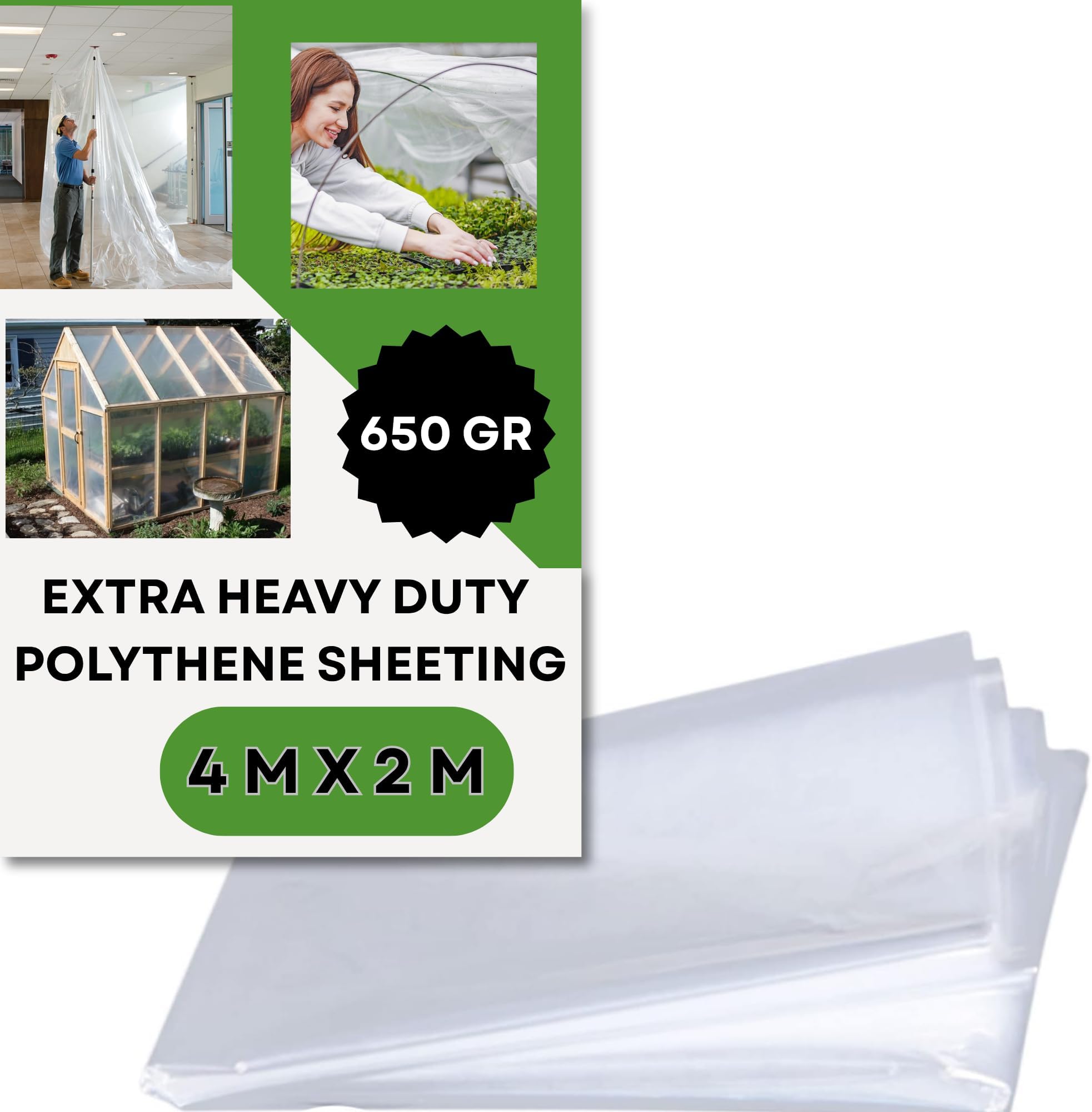 4 M X 2 M Extra Thick Clear Heavy Duty Polythene Sheet/Waterproof/Horticultural Gardening Insulation/Shed Protection/Construction Works/Tear Resistant/Odorless/ (250Mu / 1000G)