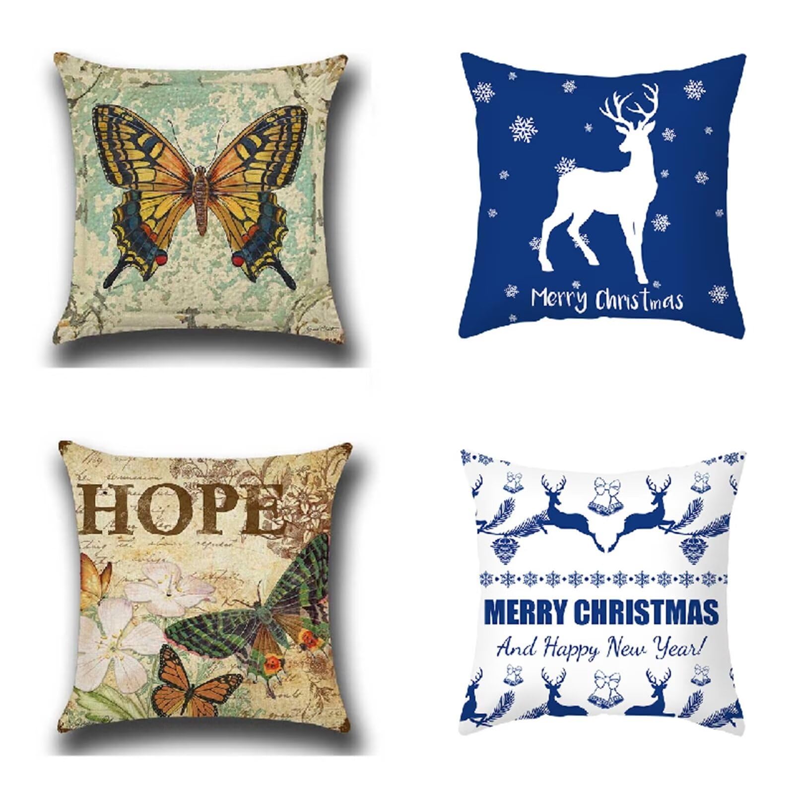 Federe Cuscini Divano 65x65cm Set di 4 Cuscini per Divano in Morbido Cuscini Esterno Quadrato Doppio Lato Estate Impermeabili Farfalla Cervo Cuscini Decorativi,per Divano Soggiorno Letto Blu OW-1446