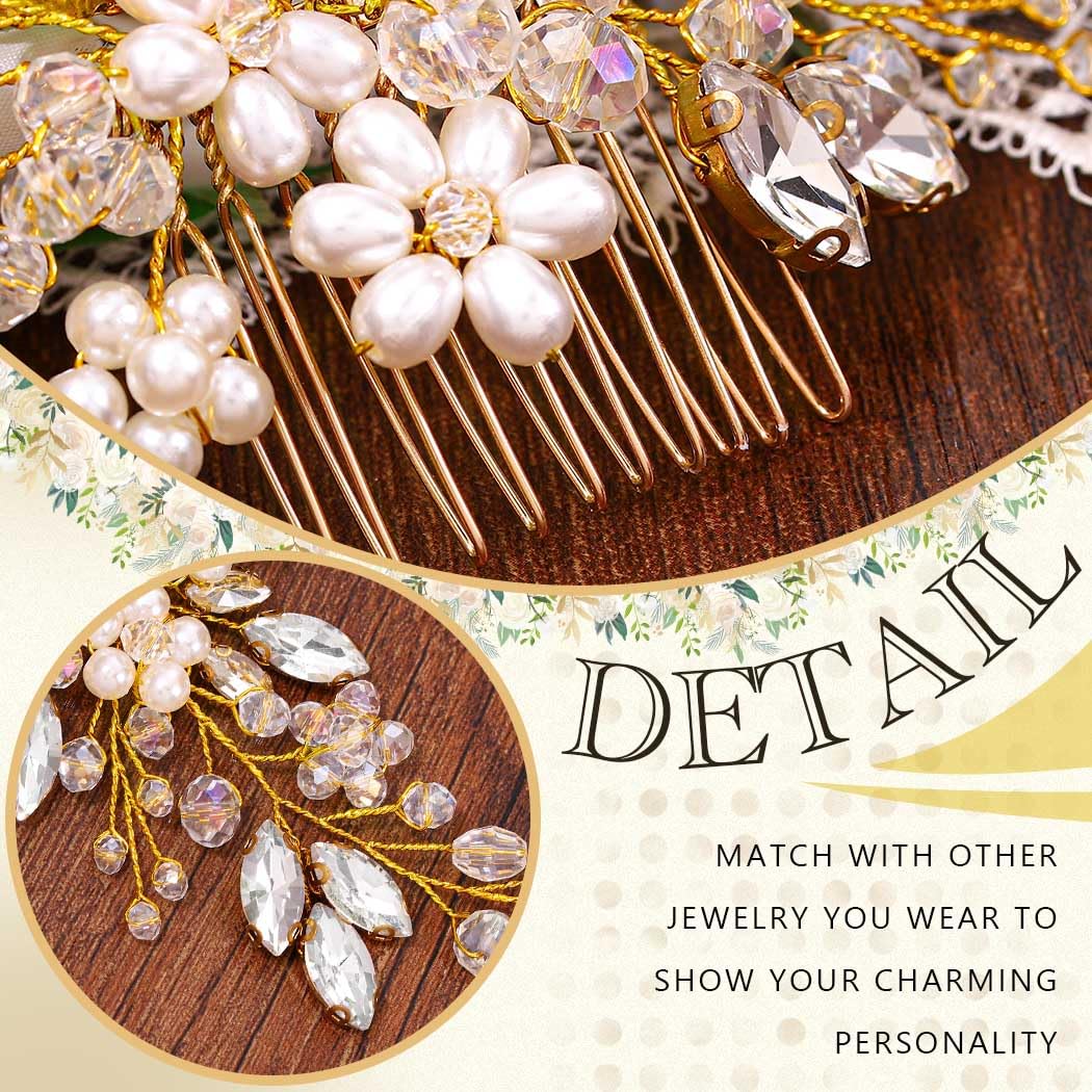 JAKAWIN Bridal Hair Accessories Wedding Hair Comb Silver Pearl Hair Piece for Women HC034 (2-Gold) - Image 6