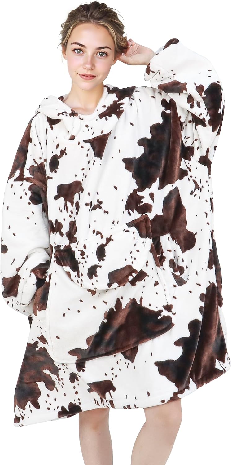 cow print Wearable Blanket Hoodie for Adults - Oversized Cozy Warm Sweater Blanket with sleeves for Home, Camping - Christmas/Birthday Gifts for Women & Men - Image 9