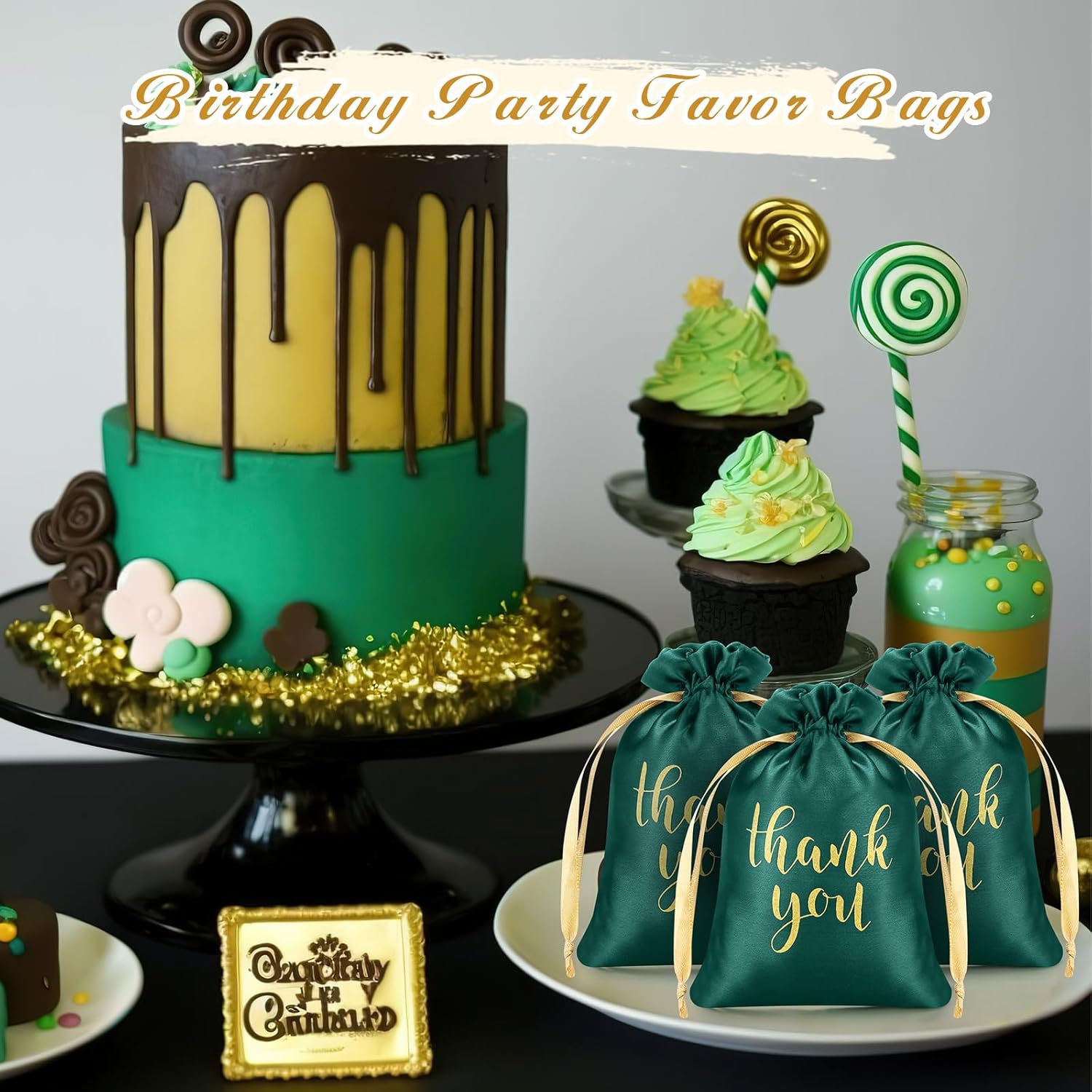 Sieral 50 Pcs Thank You Satin Gift Bags with Drawstring Jewelry Candy Pouches for Valentines Easter Wedding Baby Shower Birthday Holiday Party Thank You Bag for Gift Wrap(Dark Green,4 x 6 Inch) - Image 6