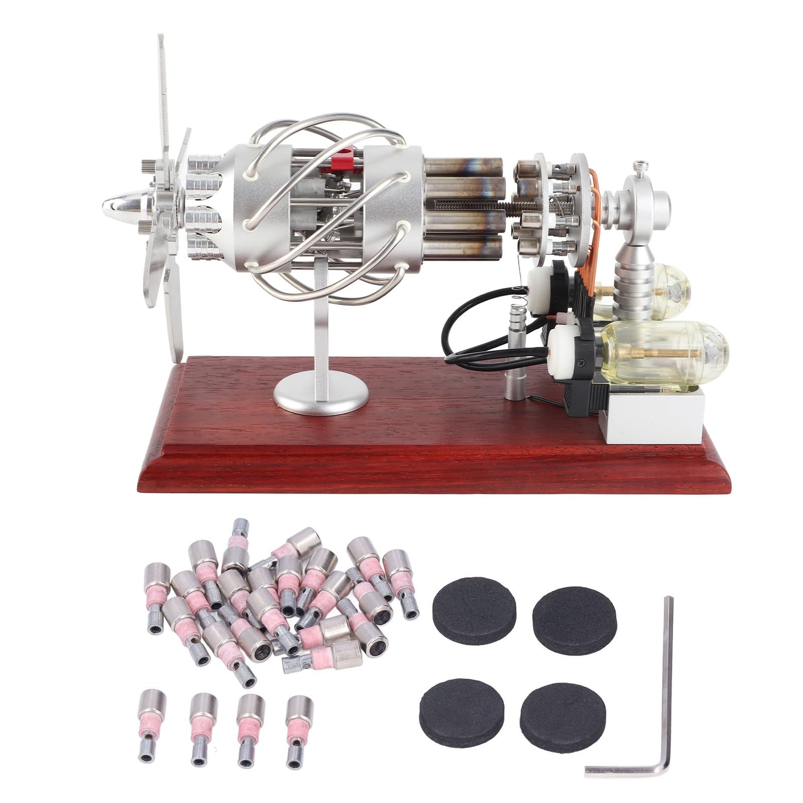 CHICIRIS Zestaw Modeli do Składania Silnika Stirlinga 16-cylindrowy Stabilny Generator Gorącego Powietrza Zabawka Edukacyjna dla Dzieci Projekty Naukowe Stop Aluminium + mahoń 7,9 X 3,9 X 6,1 Cala