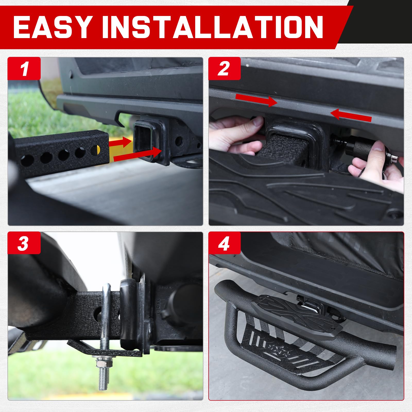 OTHOWE Double Layer Tow Hitch Step for 2 Hitch Receiver Carbon Steel with Dual-Stage Black Powder Anti-Slip Trailer — view 8