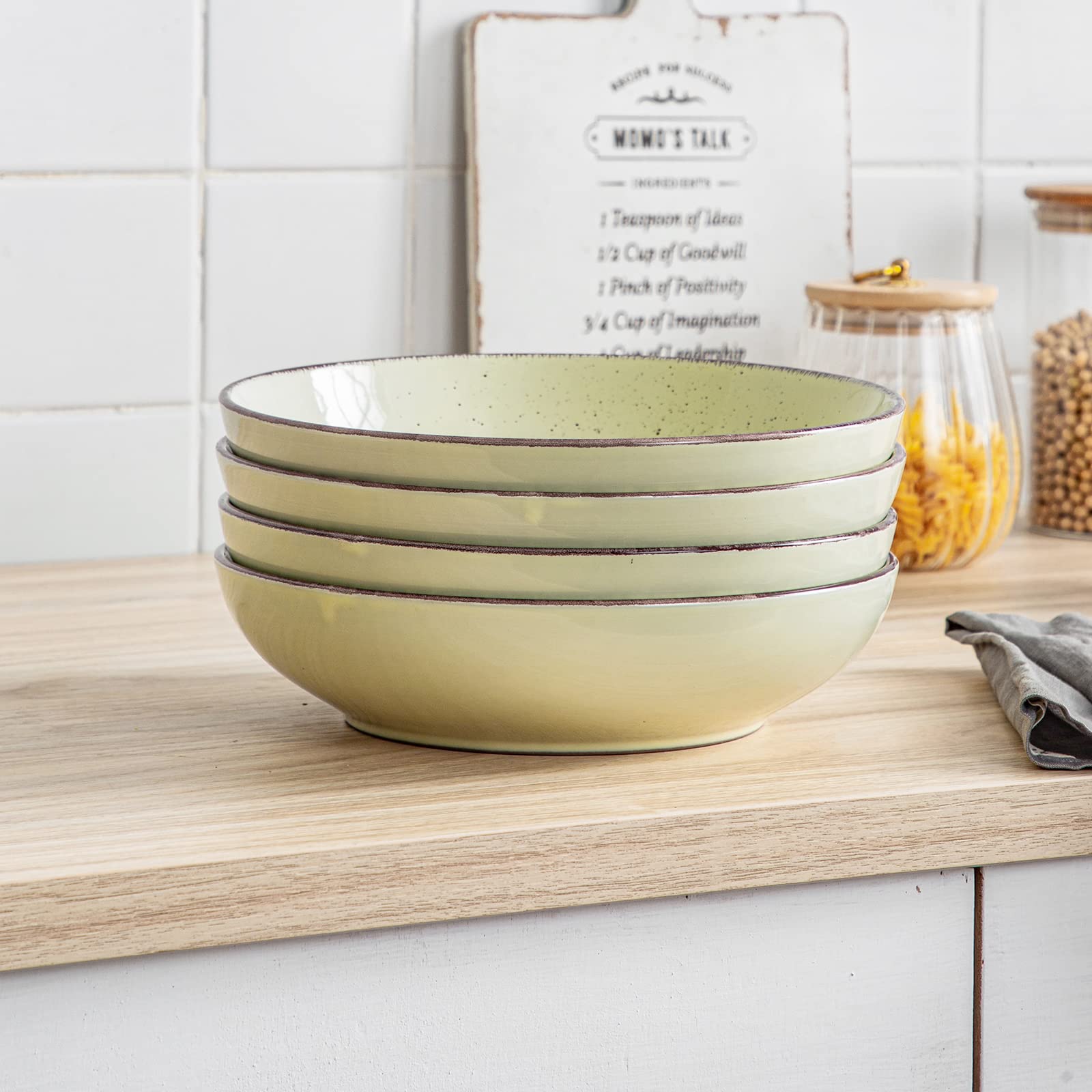vancasso Navia Large Salad Bowls 45 oz, Ceramic Pasta Bowls for Soup Pasta Cereal, 9 Inch Large Soup Bowls Microwave Oven Safe, Dinnerware Bowls Set of 4 for Kitchen, Cream