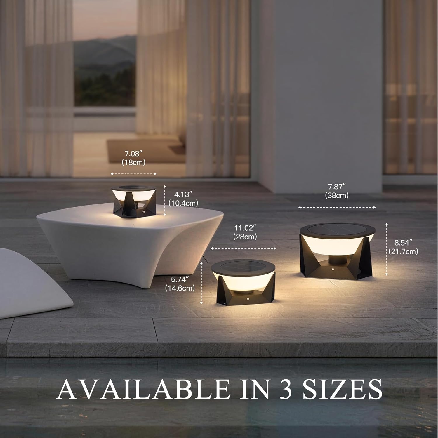 IP54 Solar Lanterns Outdoor Waterproof, 7.09" Smart Corner Floor Lamp Modern, 3000K Dimmable Outdoor Solar Lanterns, LED Warm Light Floor Lamp, Remote Control Outside Flooring Lights for Patio