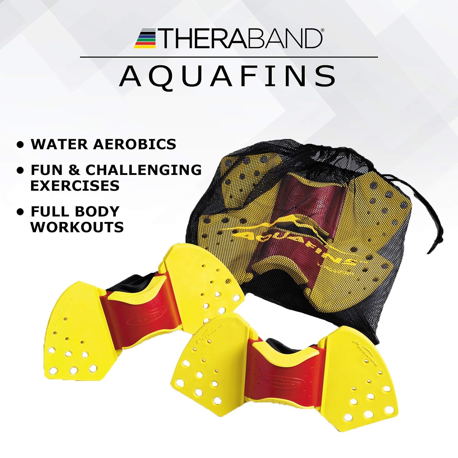 THERABAND Aquafins Aquatic Exercise Kit for Water Resistance Training for Upper/Lower Body, Pool Physical Therapy, Water Aerobics Equipment, 2 Fins, Mesh Bag, and Quick Start Exercise Instructions