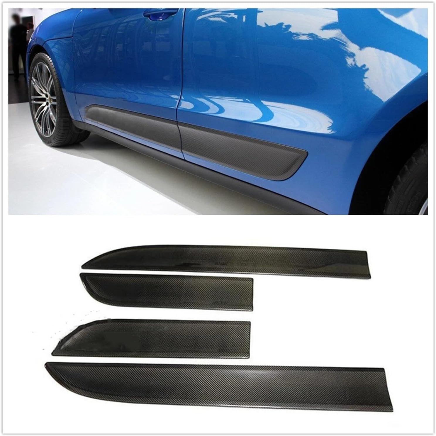 4PCS カーボンファイバー ドアパネル サイドスカート モールディング