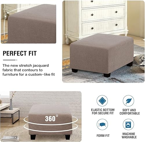 Miniatura 5 de Fundas otomanas cuadradas de jacquard, fundas otomanas plegables, protector de taburete de almacenamiento plegable, parte inferior elástica,