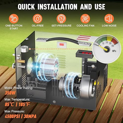 Miniatura 3 de Compresor de aire PCP, compresor de tanque de buceo de 4500PSI30Mpa, compresor de pistola de aire PCP DC12VAC120V parada manual, bomba de compresor