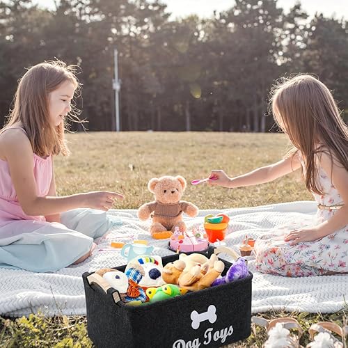 Miniatura 7 de Organizador de juguetes para mascotas, cesta de almacenamiento de fieltro ligero con asas para perros y gatos, accesorios de juguetes de gran