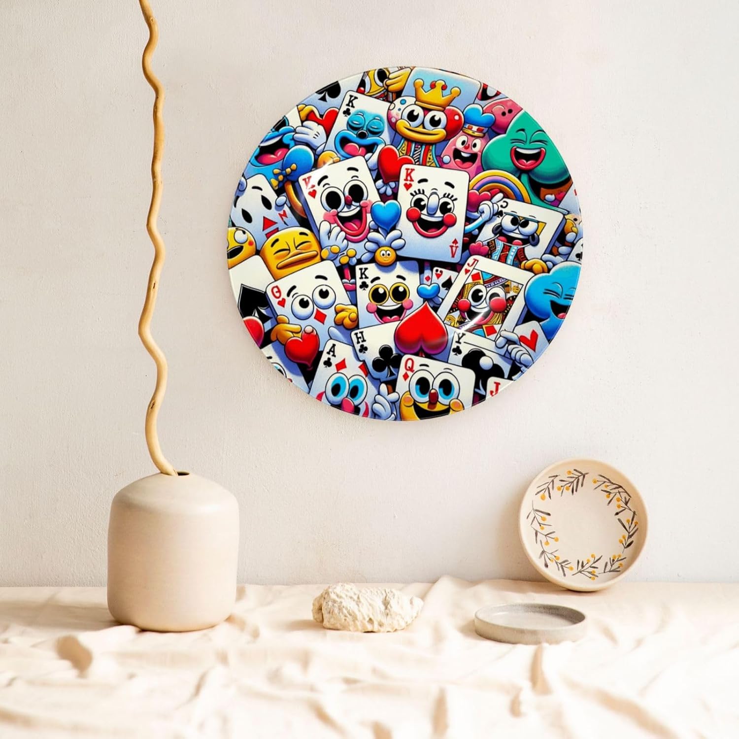 Cartoon-Poker-Cards 10 Inch Decorative Plate With Stand, Elegant Display Wall Plate For Home Decor