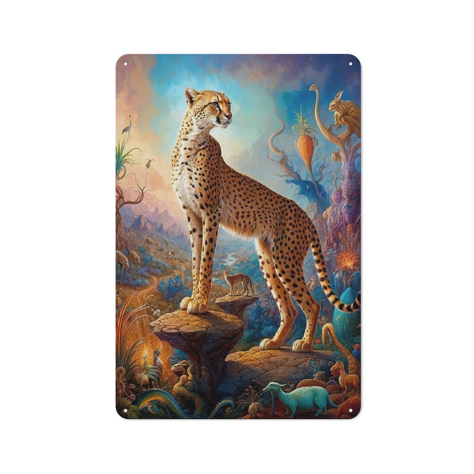 Junmoney Celestial Cheetah Metal Sign 30X20cm With For Workshop Wall, Retro Decor, For Garage, Workshop And Man Cave Decoration
