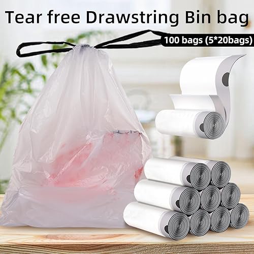 Miniatura 2 de Bolsas de basura de 4 galones, 100 bolsas de basura con cordón, forros gruesos sin perfume para baño, dormitorio, oficina, papelera