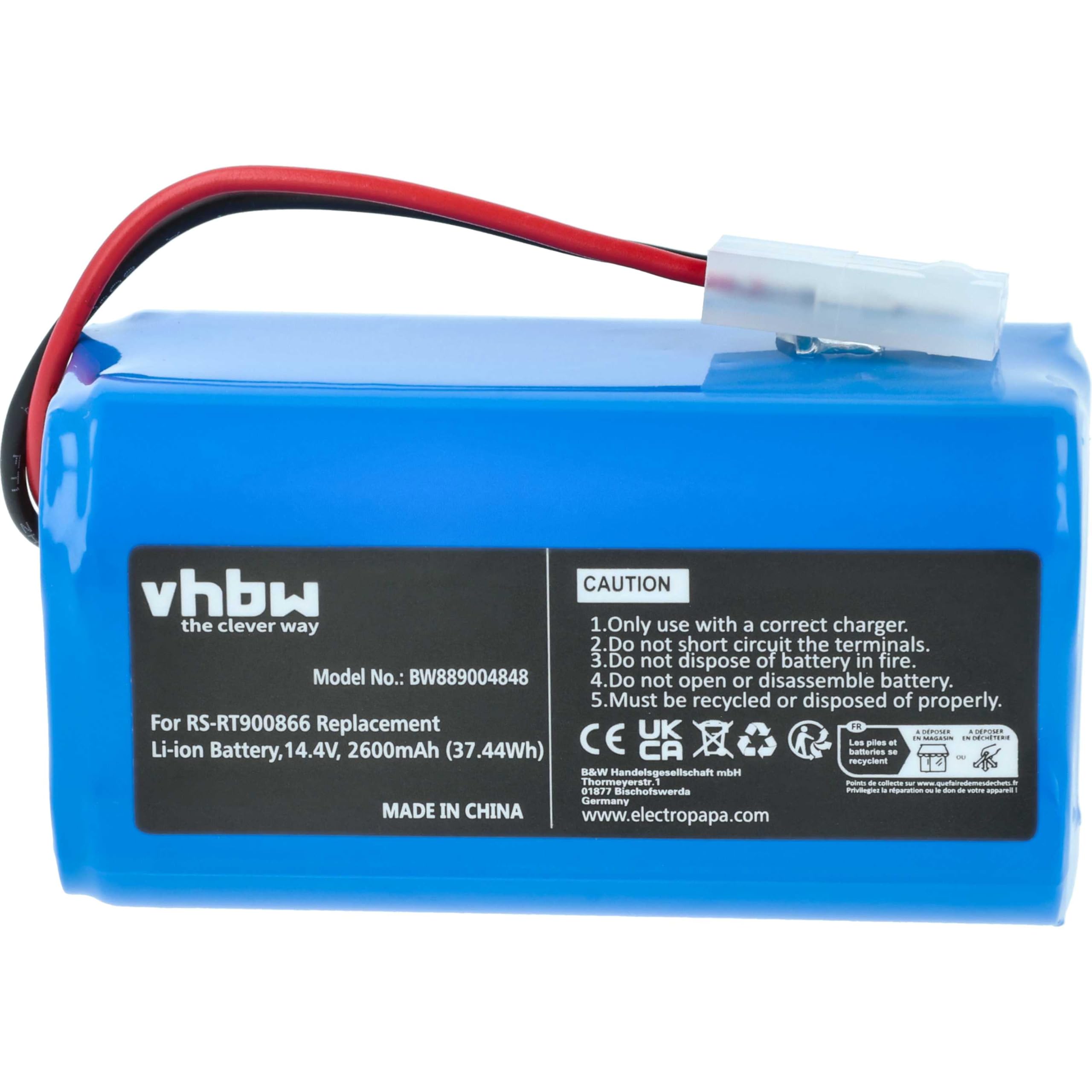 vhbw batteria compatibile con Rowenta Explorer 20, 40, 40 Total Care Connect, 20 Aqua, 45 home cleaner (2600mAh, 14,4V, Li-Ion, senza custodia)