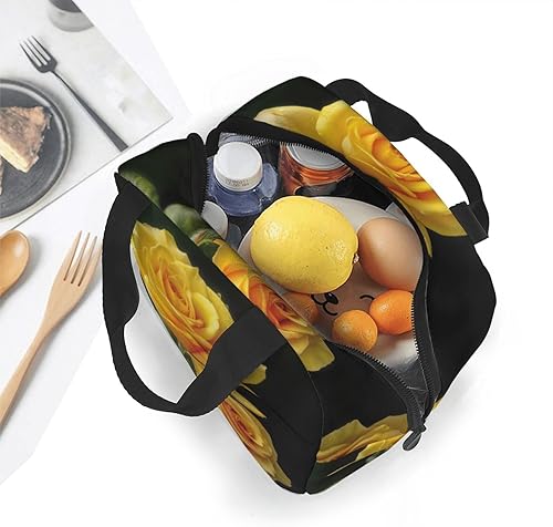 Miniatura 6 de AdaNti Bolsa de almuerzo con estampado de rosas amarillas, portátil, aislada, reutilizable, caja de almuerzo para trabajo, camping, viajes, picnic