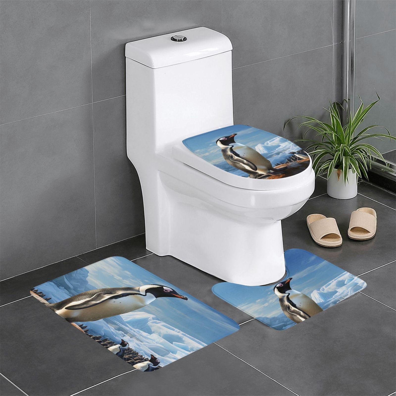 Carpettes de toilette 3pcs tapis de bain durable avec housse d'abattant wc intérieur