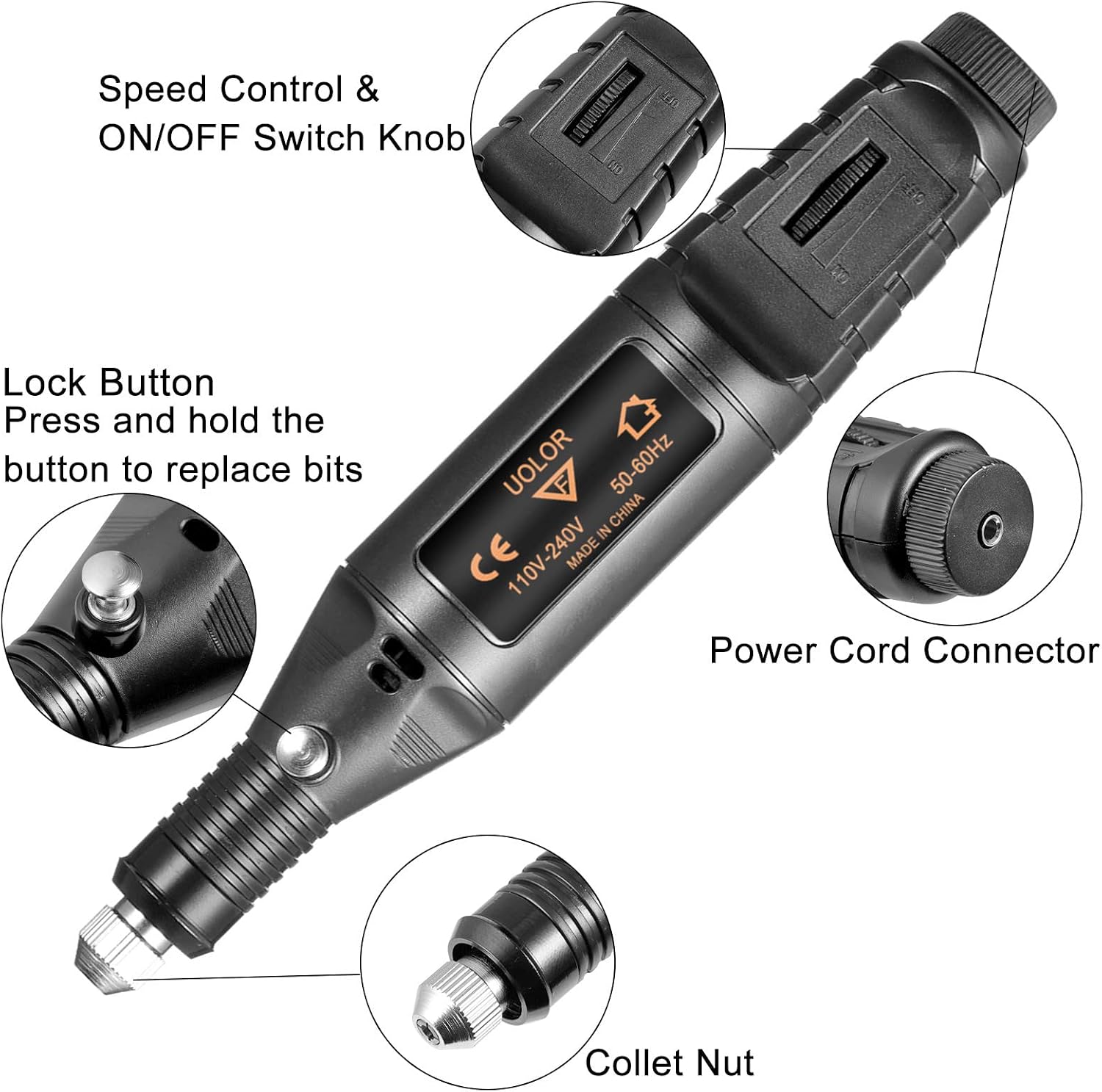 Electric Corded Hand Drill Kit, Pin Vise Set with 17Pcs Twist Drill Bit, 10Pcs Collet and 200Pcs Screw Eye Pin for Resin Wood Plastic Polymer Clay Keychain Pendant Earring Jewelry Making - Uolor