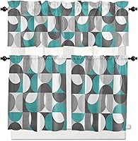 Vista 89 de Cenefa de cocina para ventanas, Día de la Independencia, pentagrama, textura de arpillera a cuadros, semitransparente, con bolsillo para barra