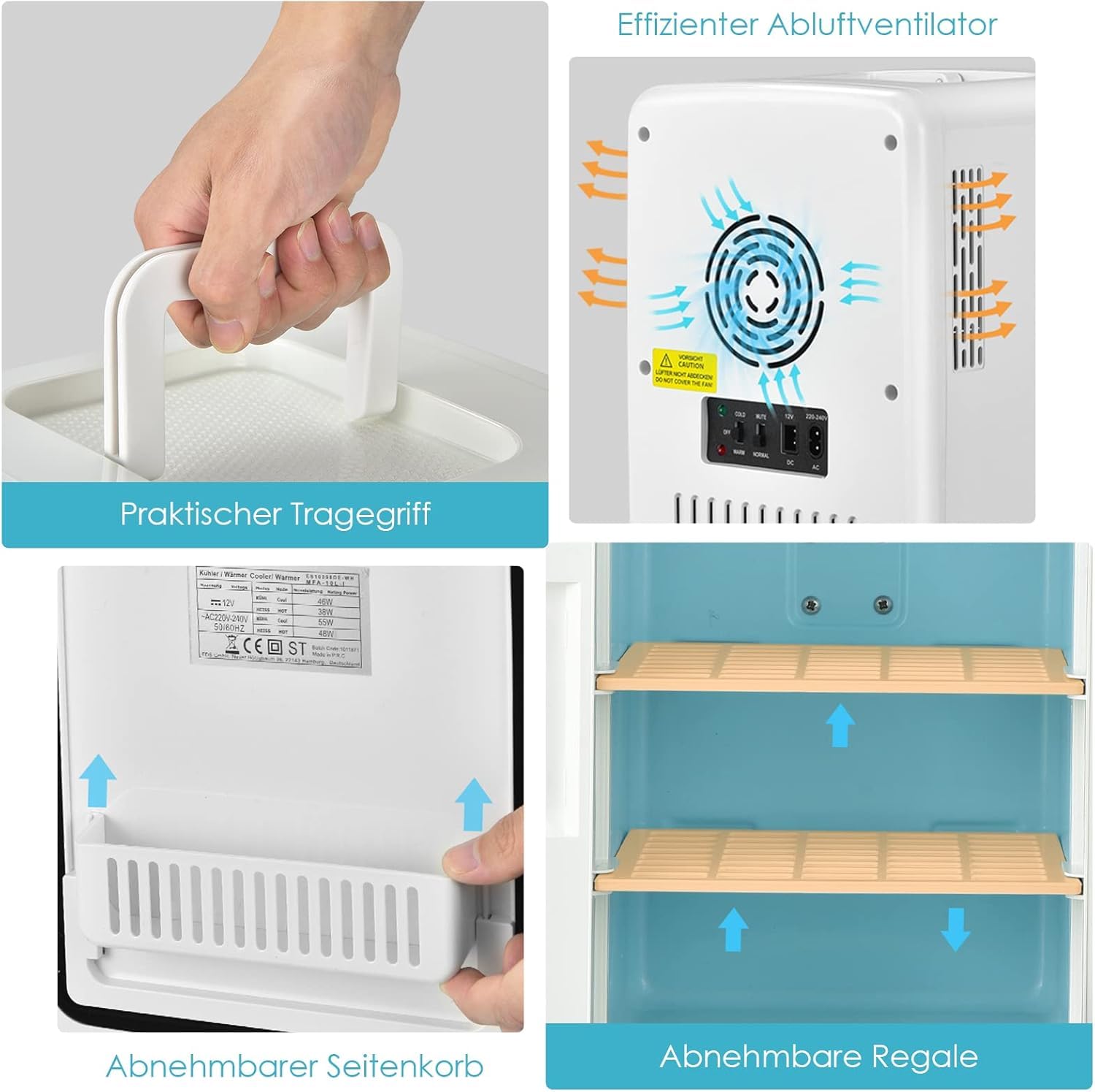 GOPLUS 2 in 1 Mini Kühlschrank mit LED Spiegel, 10 L AC/DC Fridge mit Kühl- & Heizfunktion & 3 Helligkeiten, Tragbarer Kühlschrank mit Abnehmbaren Ablagen für Skincare, Kosmetik & Getränke