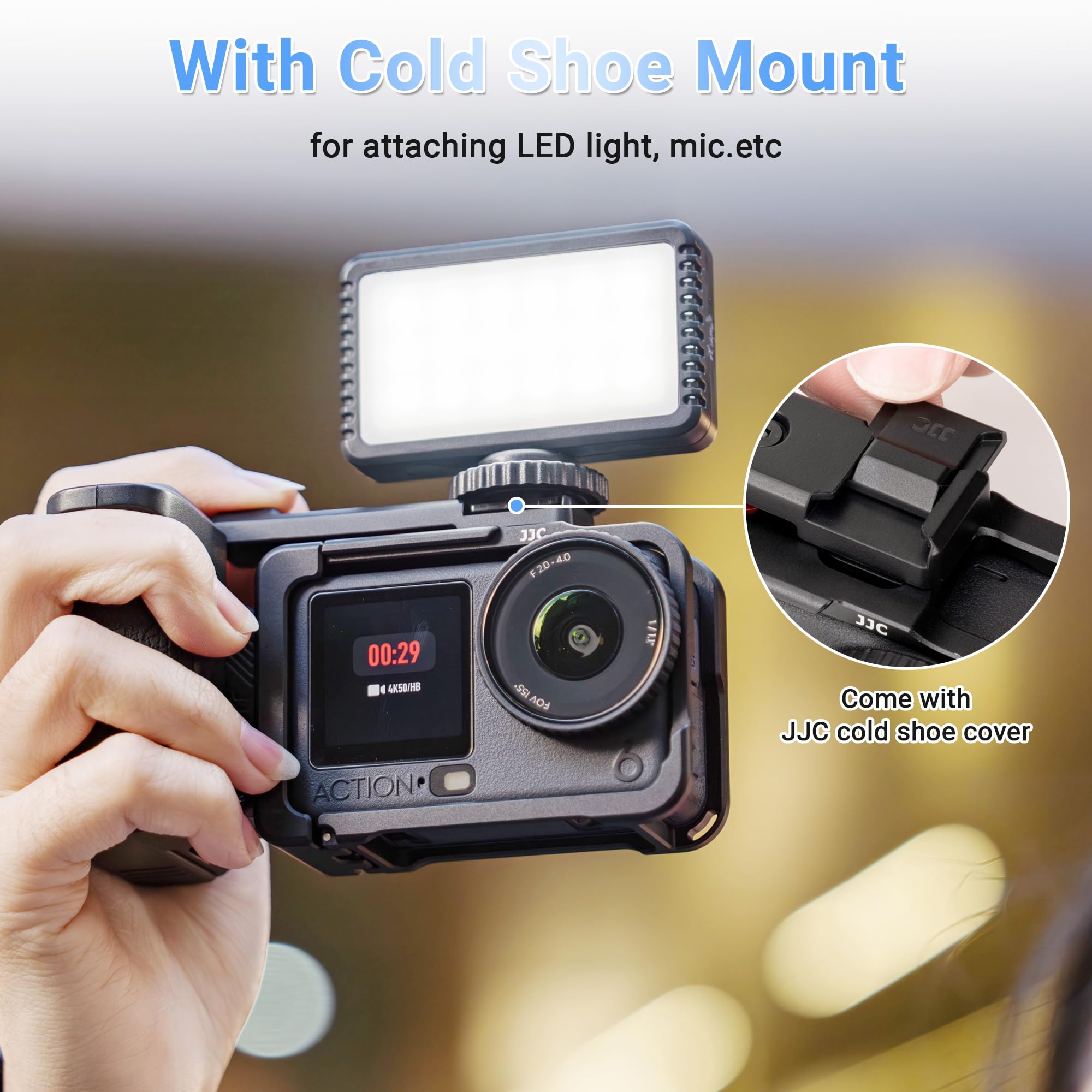 JJC Kit de agarre de calle Osmo Action 6 Cage de aluminio, marco de metal para DJI Osmo Action 6, cubierta protectora con tapa de lente y correa de muñeca, juego de accesorios para cámara de acción