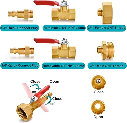 Miniatura 3 de Adaptador de soplado para autocaravana con enchufe de conexión rápida de 14 pulgadas y rosca de manguera de agua de jardín de 34 pulgadas para