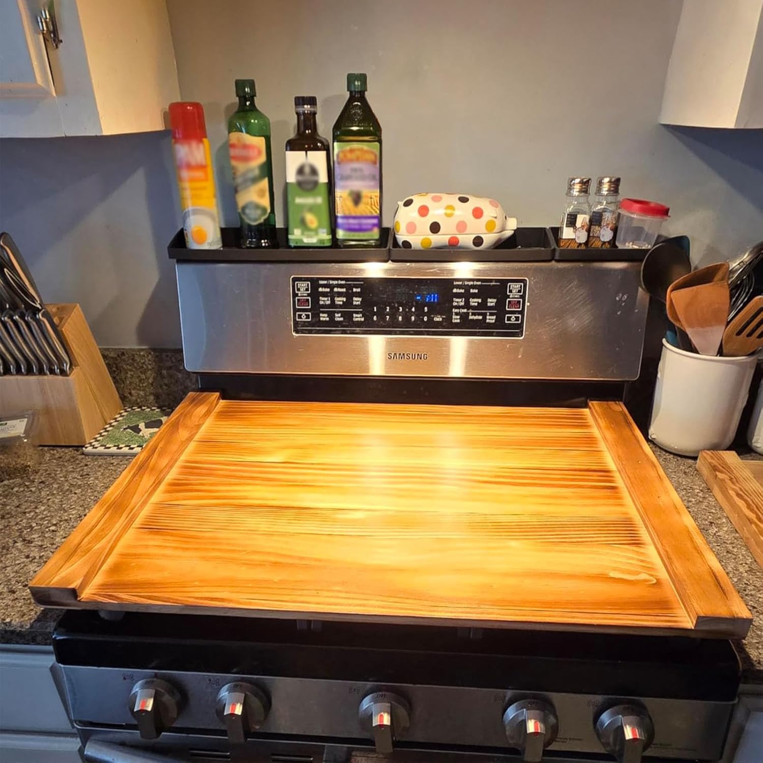 Noodle Board Stove Cover with Handles, Bamboo Wood Stove Top Covers for Electric Stove & Gas Burners, 30" x 22" Stovetop Cover, Rustic Kitchen Decor, for Countertop/Sink Cover/RV (Brown)